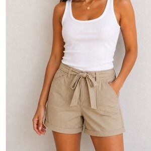 White Stag Womens Khaki Cotton Roll Tab Utility Shorts Tan Size 6 Belted Safari